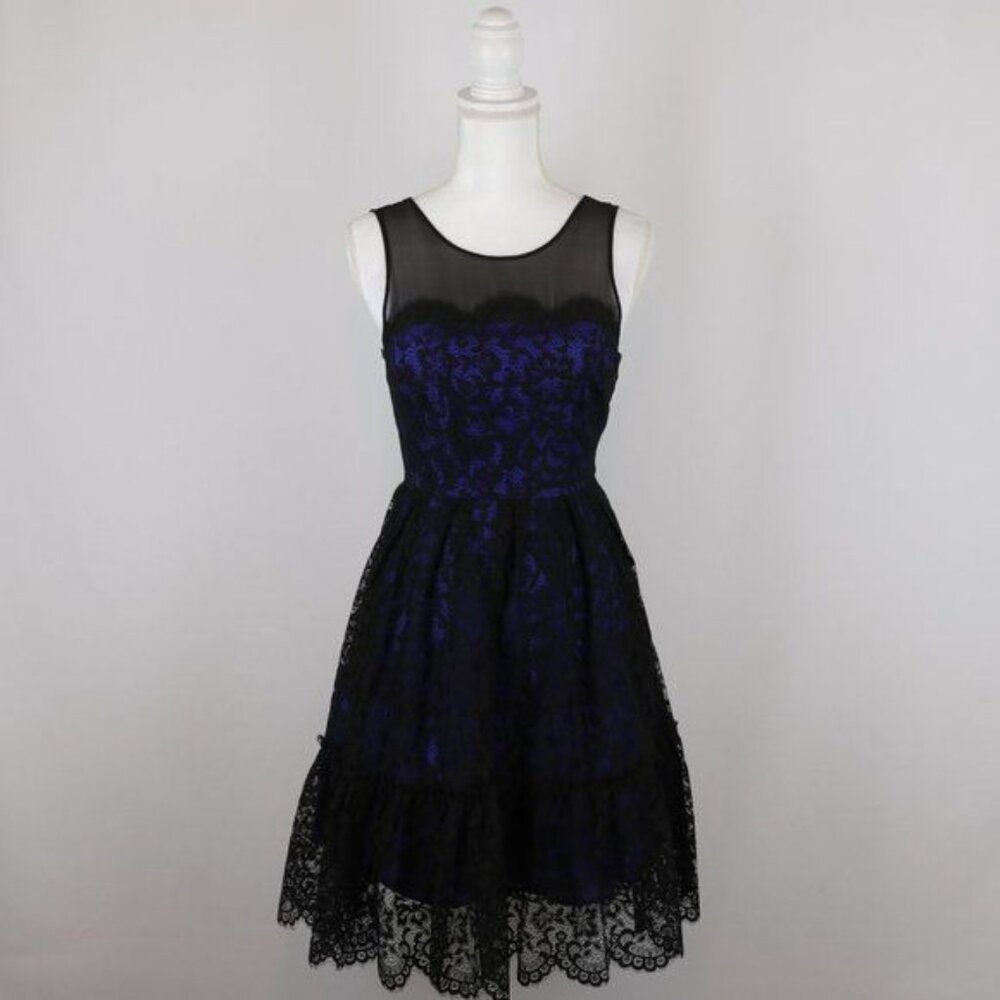 Anthropologie Moulinette Souers Women's Size 0 Black Blue Lace Fit & Flare Dress
